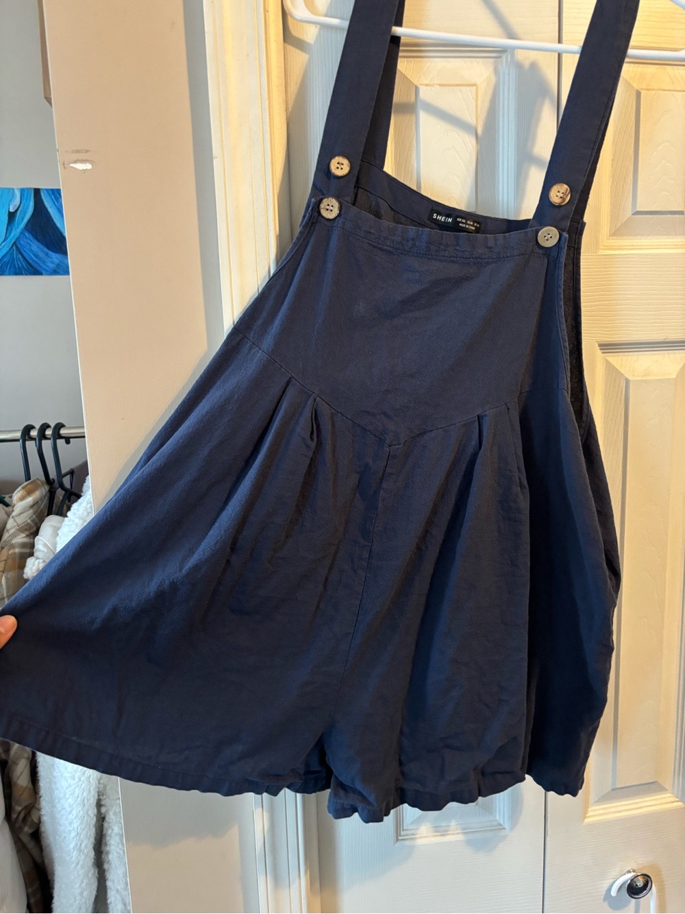 Navy Blue romper overalls with Button Straps